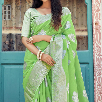 green-festive-wear-woven-linen-saree-138292