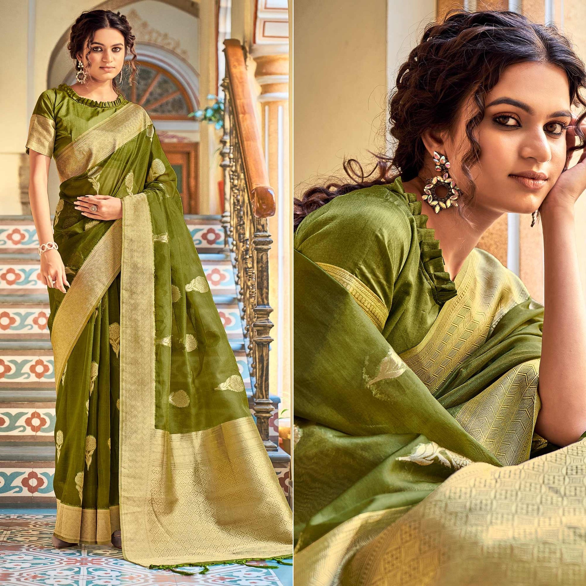 green-festive-wear-woven-organza-saree-139310