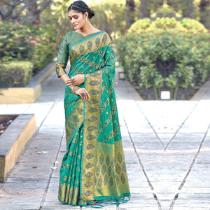 green-festive-wear-woven-organza-saree-132573