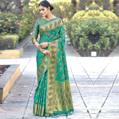 green-festive-wear-woven-organza-saree-132573