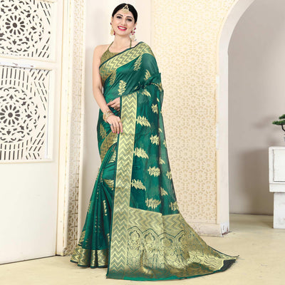 green-festive-wear-woven-organza-saree-128416