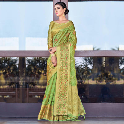 green-festive-wear-woven-organza-saree-132568