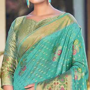 green-festive-wear-woven-organza-saree-132567