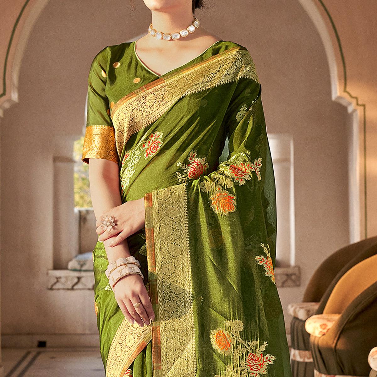 green-festive-wear-woven-organza-saree-137903