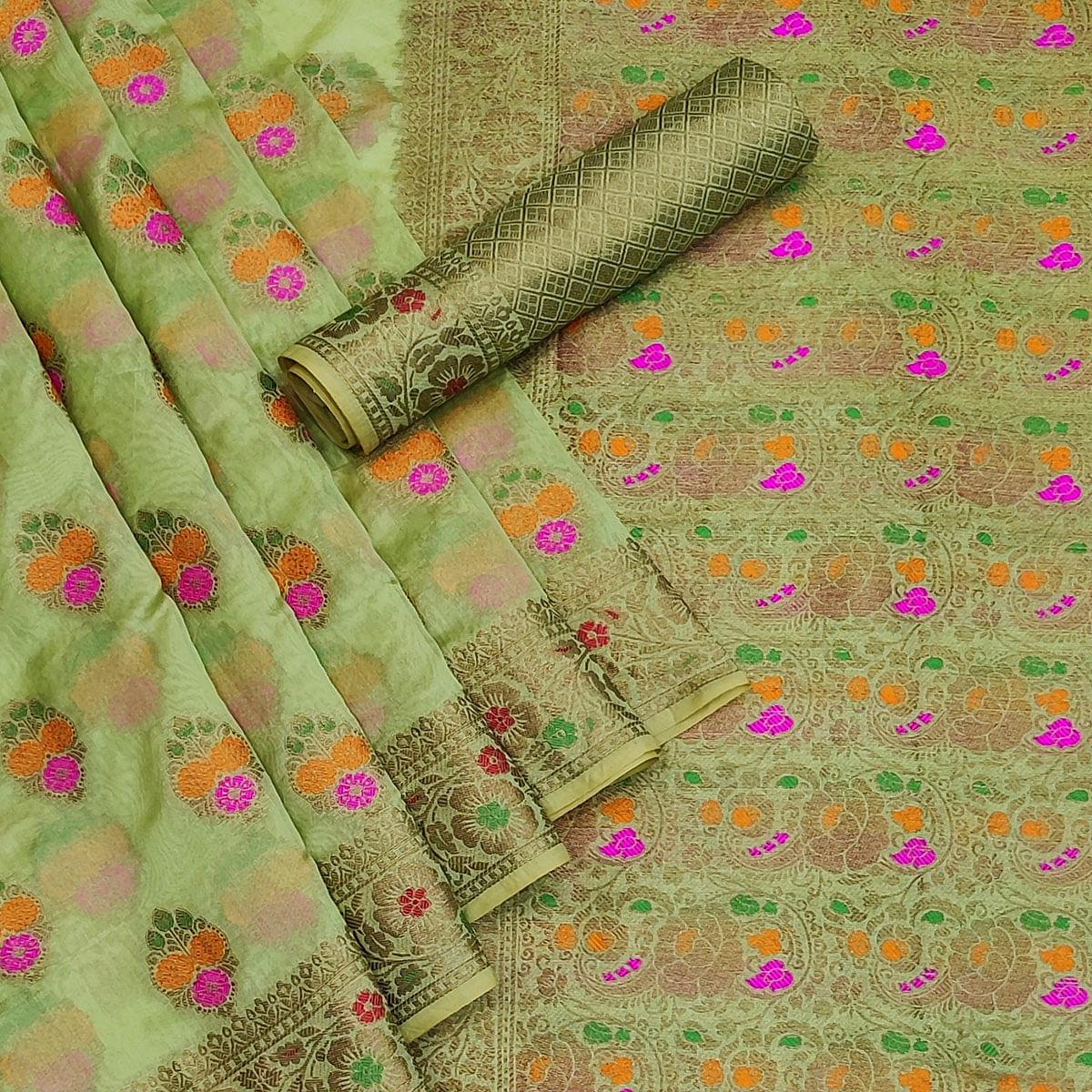 green-festive-wear-woven-organza-saree-142916