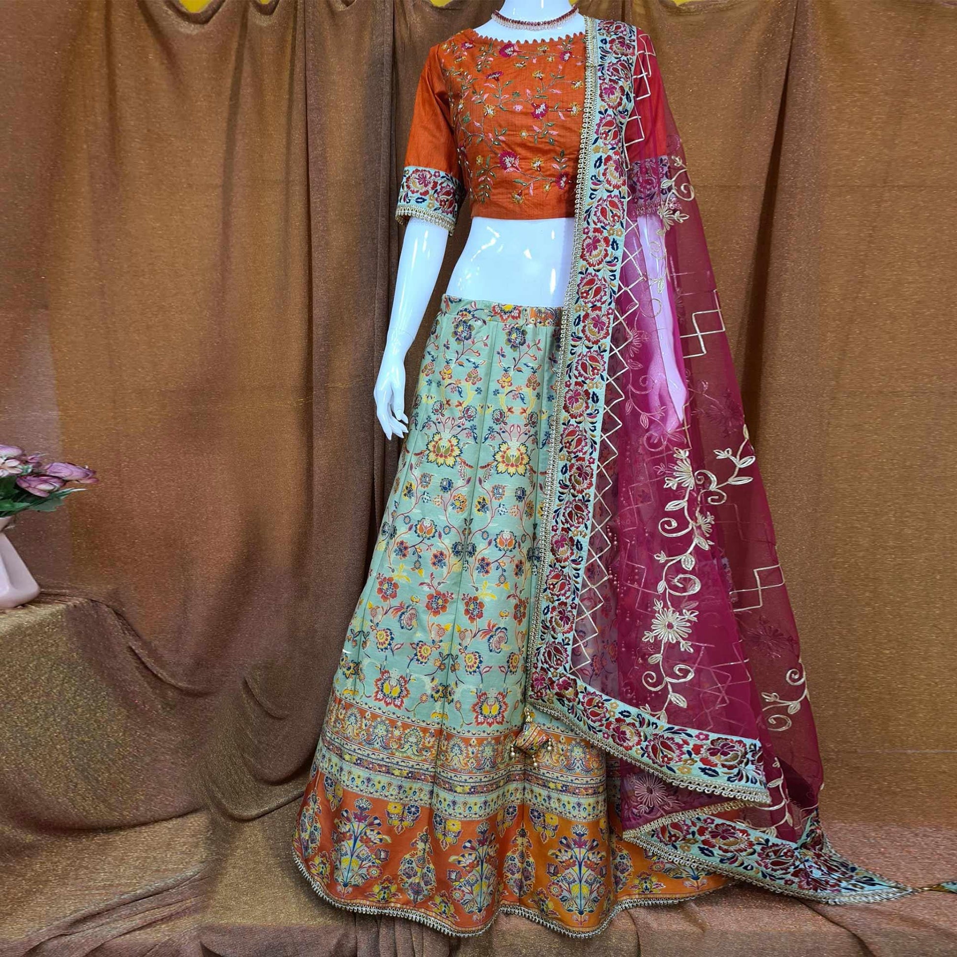 green-festive-wear-woven-silk-lehenga-choli-124192