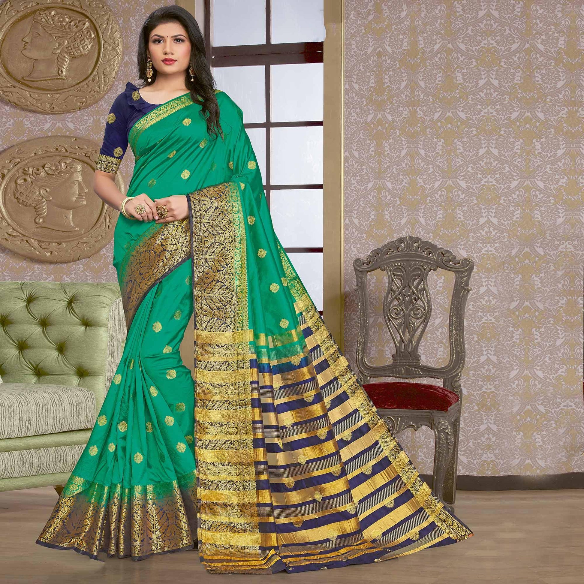 green-festive-wear-woven-silk-saree-108120