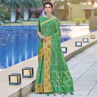green-festive-wear-woven-organza-saree-132591