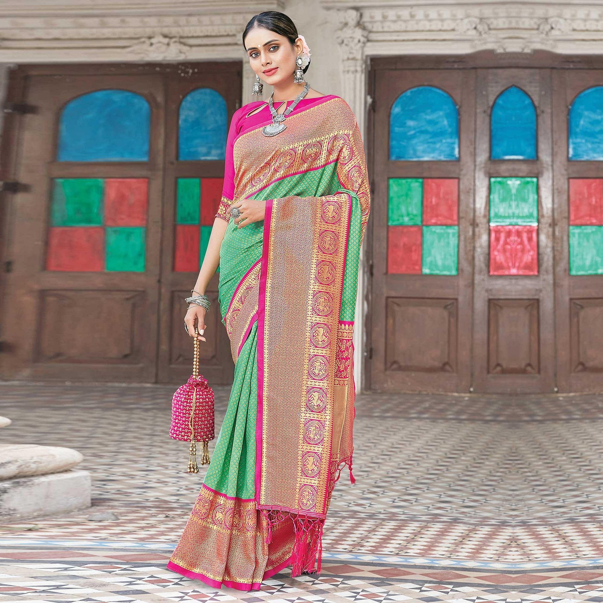 green-festive-wear-woven-silk-saree-122278