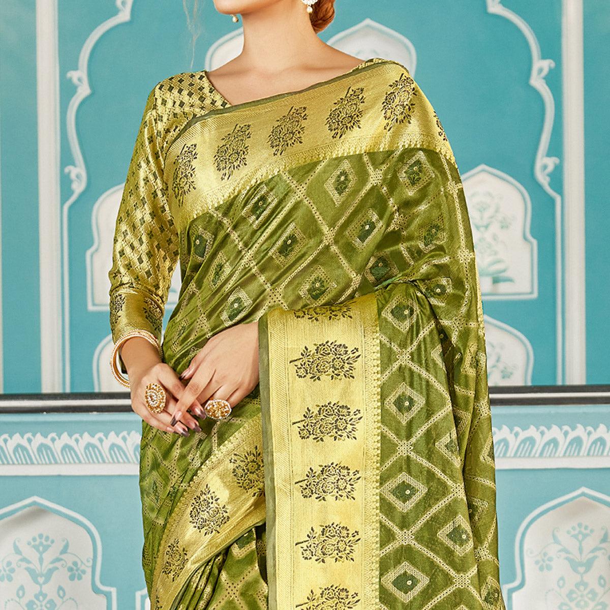 green-festive-wear-woven-organza-saree-120046