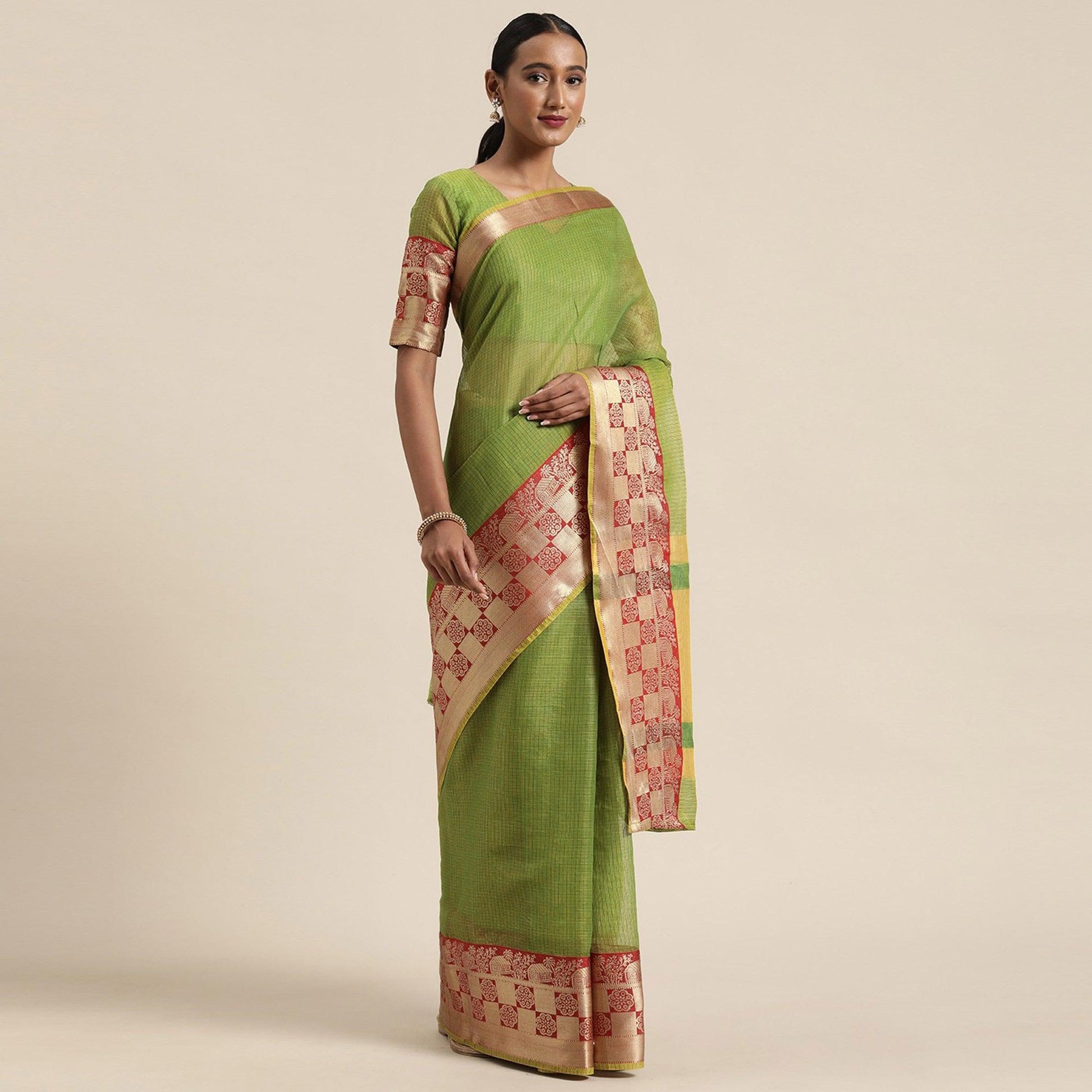 green-festive-wear-woven-silk-saree-with-jacquard-border-109188