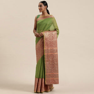 green-festive-wear-woven-silk-saree-with-jacquard-border-109205