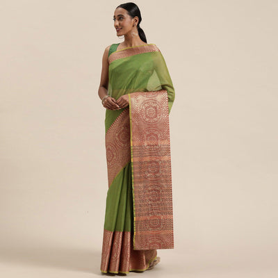 green-festive-wear-woven-silk-saree-with-jacquard-border-109205