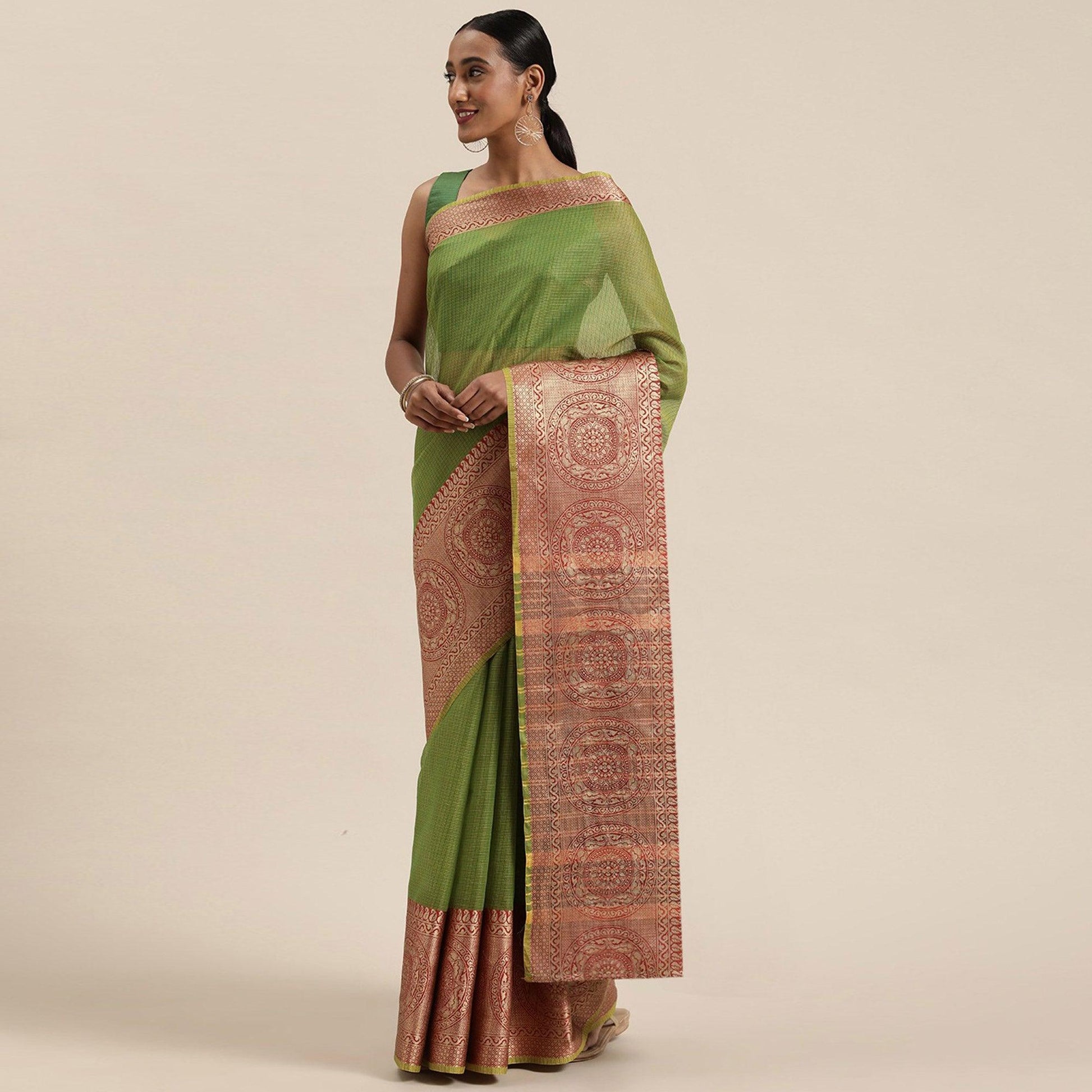 green-festive-wear-woven-silk-saree-with-jacquard-border-109205