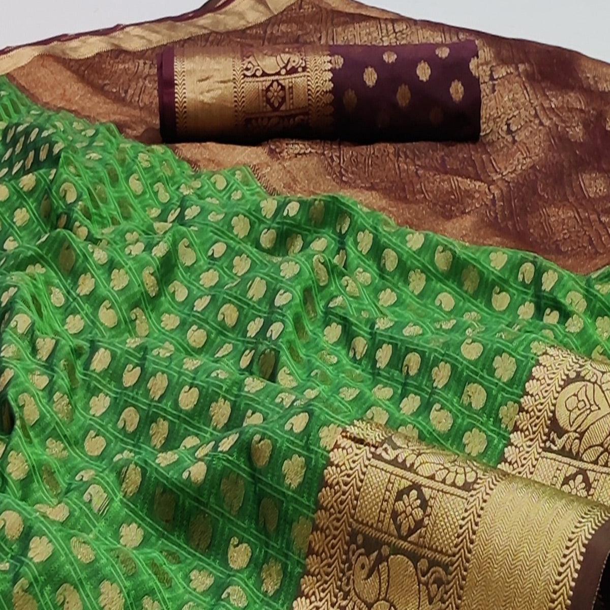 green-festive-wear-woven-pure-silk-saree-with-jacquard-border-136578