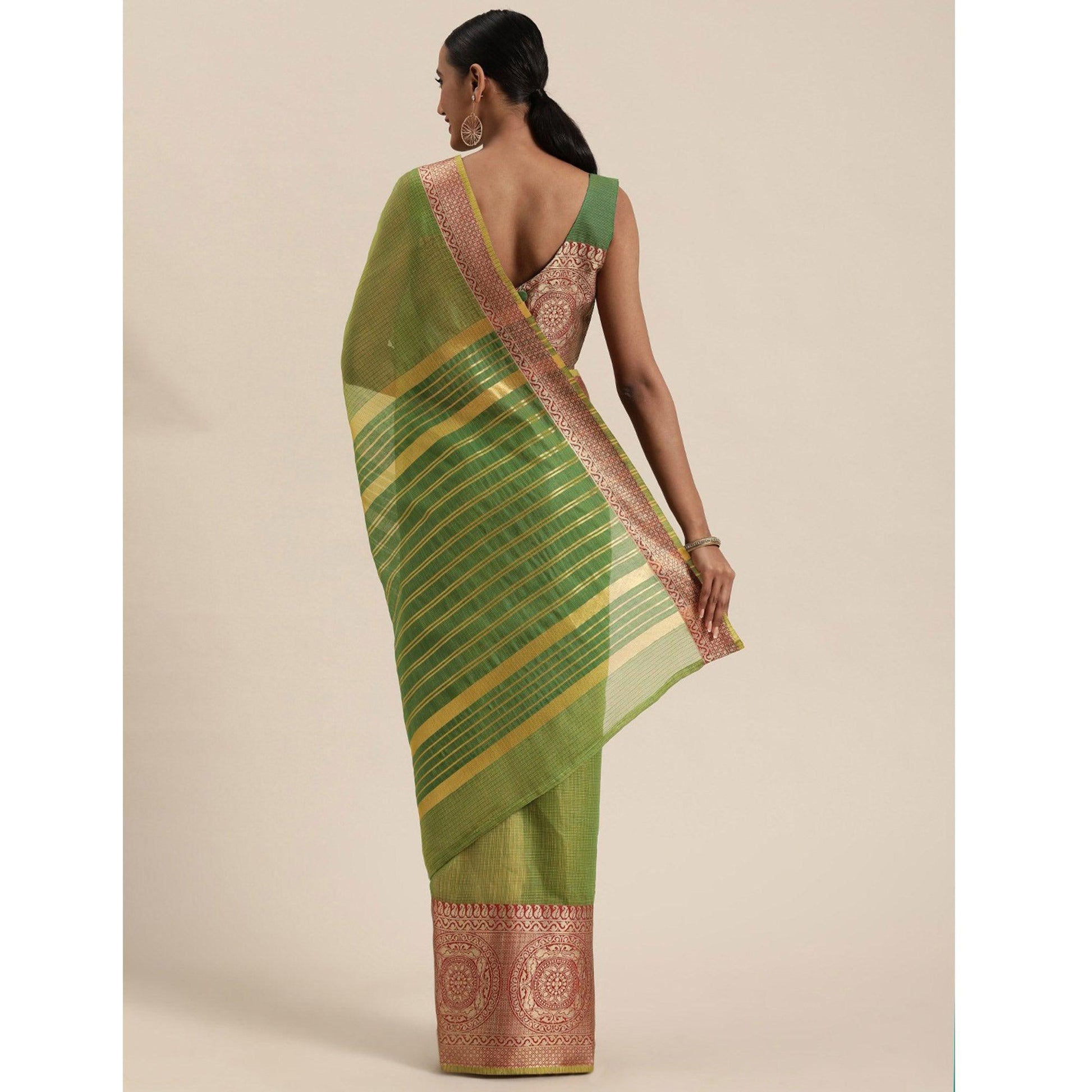 green-festive-wear-woven-silk-saree-with-jacquard-border-109205