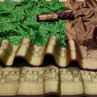 green-festive-wear-woven-pure-silk-saree-with-jacquard-border-136578