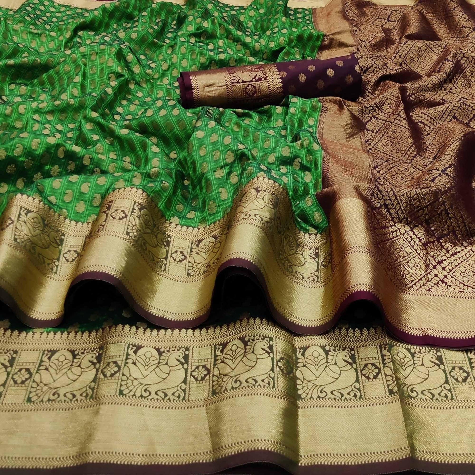 green-festive-wear-woven-pure-silk-saree-with-jacquard-border-136578