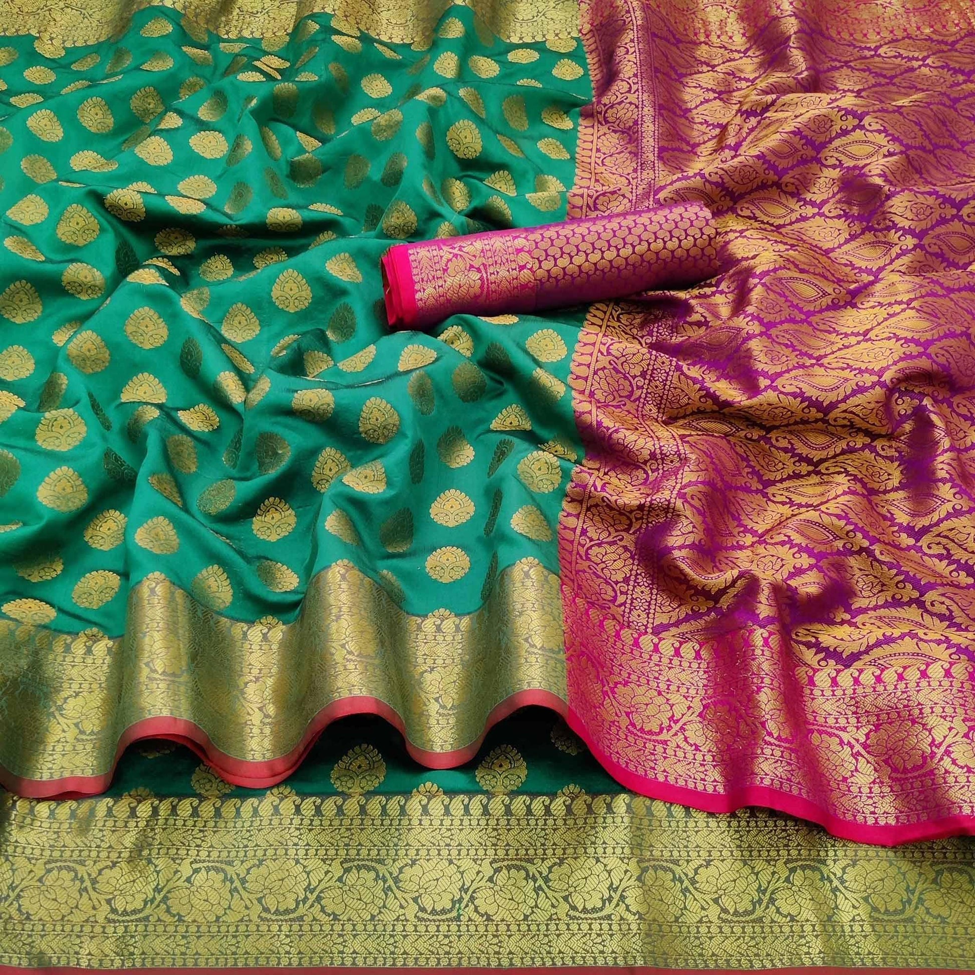 green-festive-wear-woven-silk-saree-with-rich-pallu-128932
