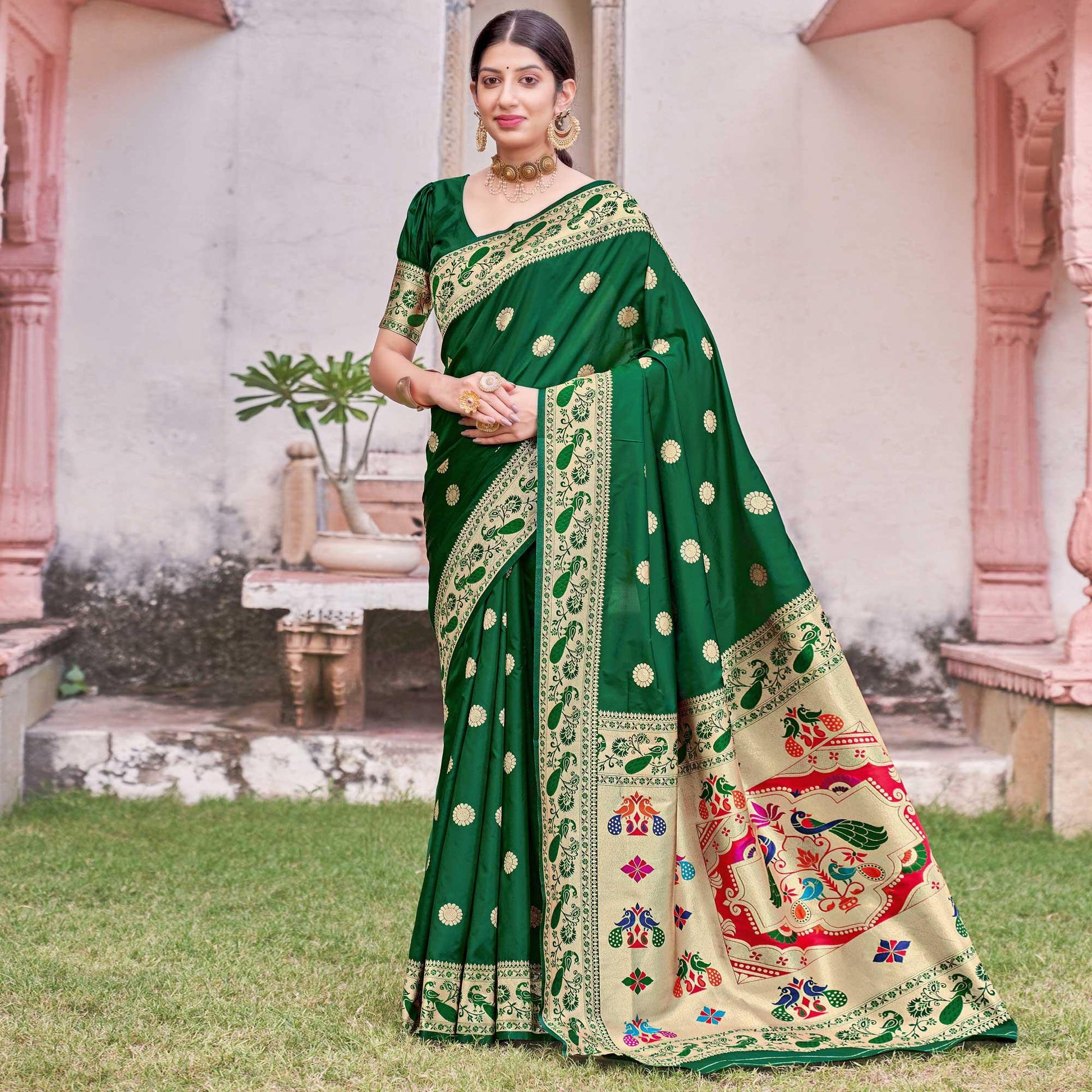 green-festive-wear-woven-soft-banarasi-silk-saree-129783