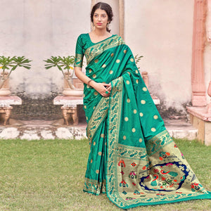 green-festive-wear-woven-soft-banarasi-silk-saree-129789