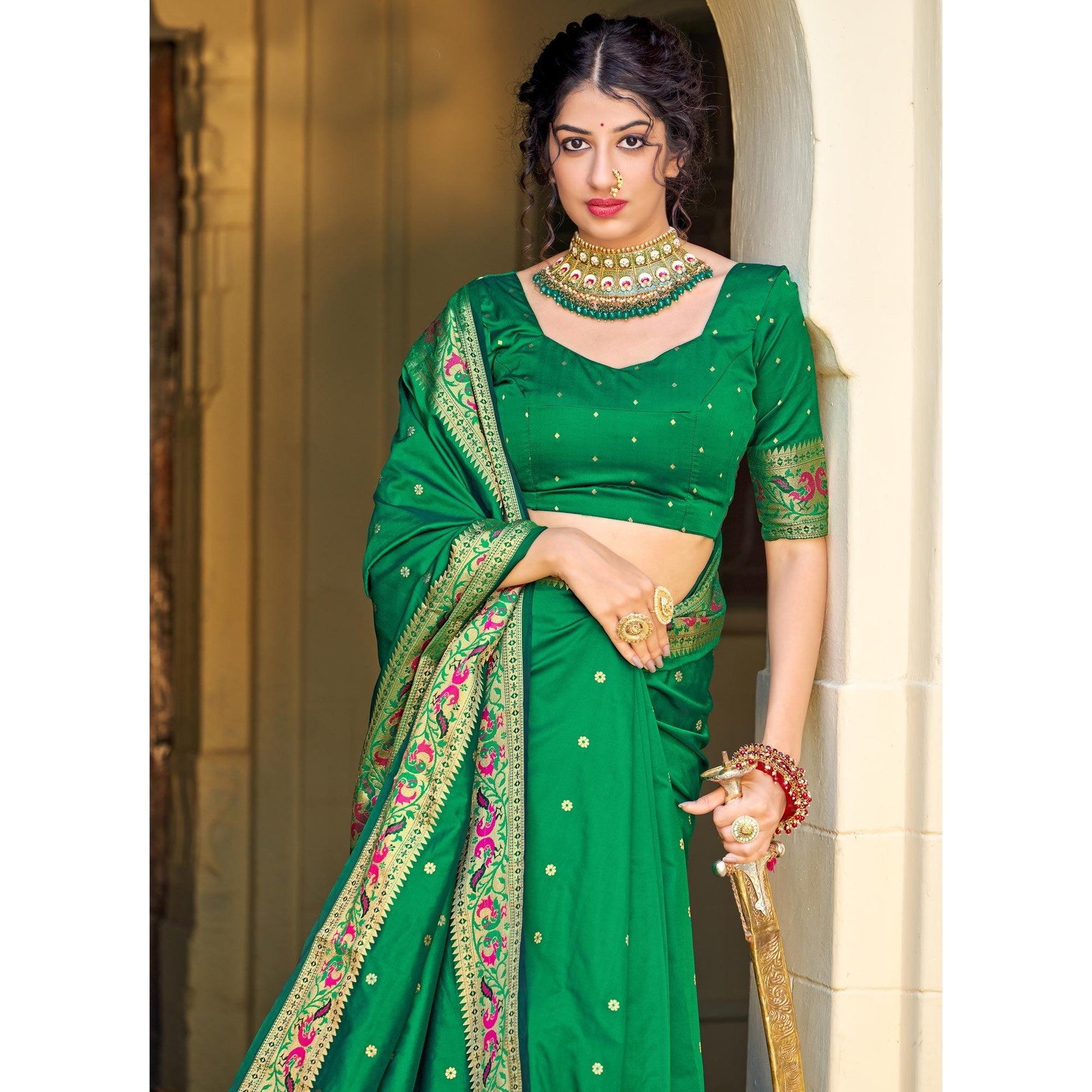 green-festive-wear-woven-soft-banarasi-silk-saree-130708