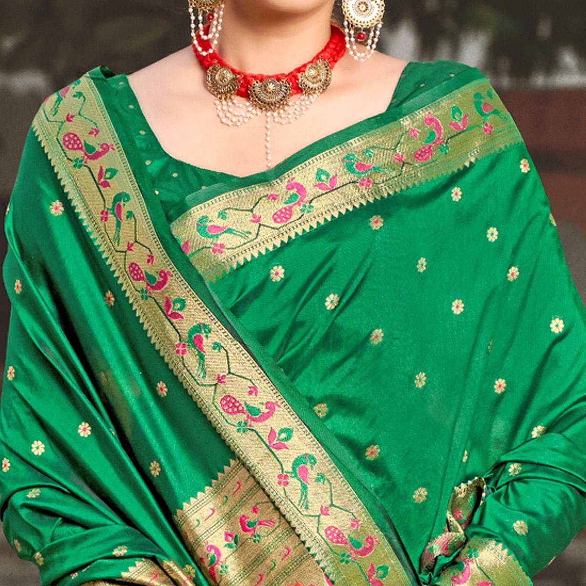 green-festive-wear-woven-soft-banarasi-silk-saree-129039