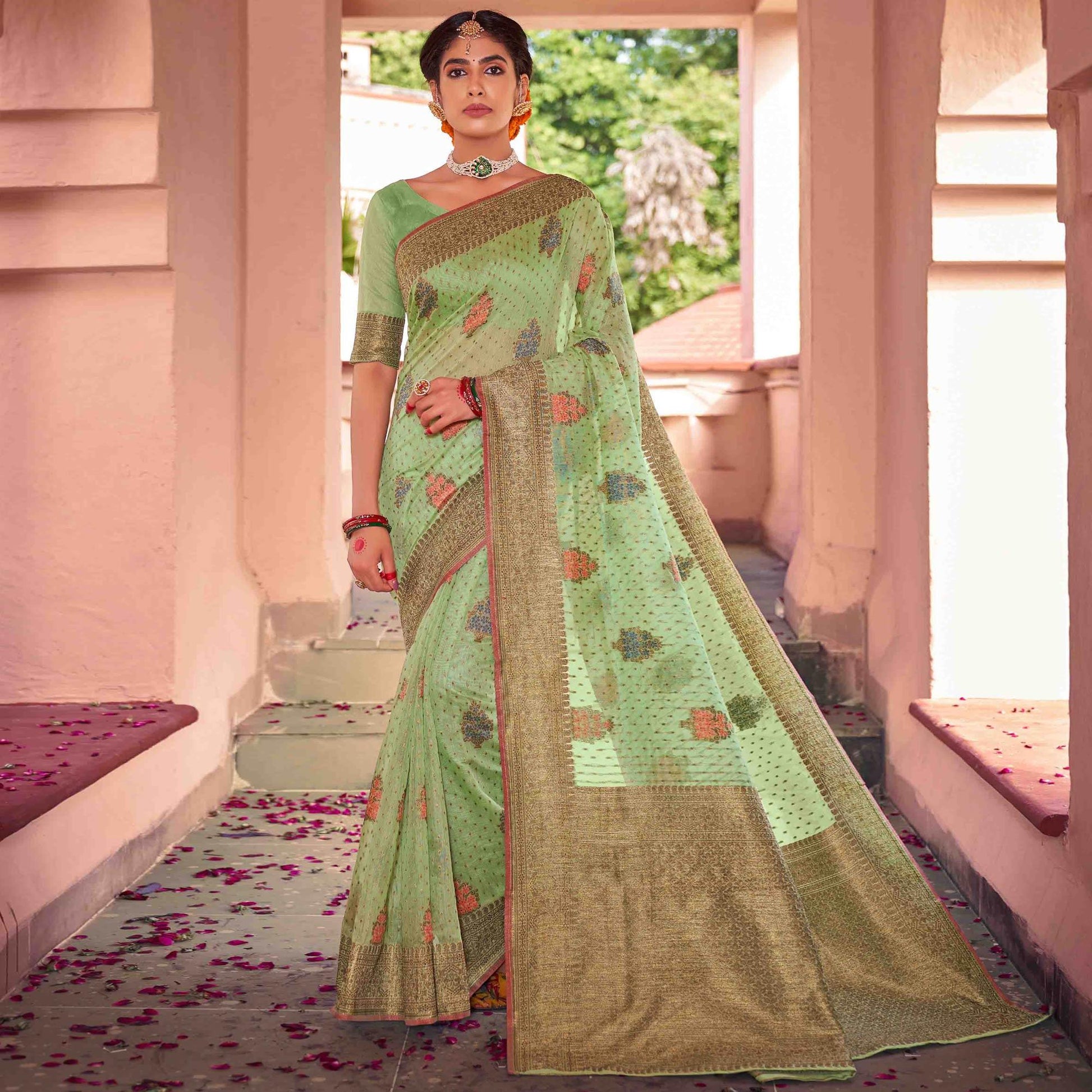 green-festive-wear-woven-soft-cotton-saree-132346