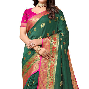 green-festive-wear-woven-soft-silk-saree-with-jacquard-border-136540