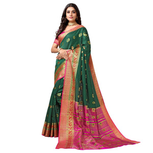 green-festive-wear-woven-soft-silk-saree-with-jacquard-border-136540
