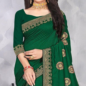 green-festive-wear-woven-with-embellished-vichitra-silk-saree-142766