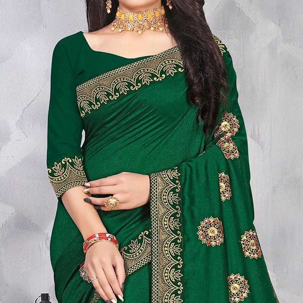 green-festive-wear-woven-with-embellished-vichitra-silk-saree-142766