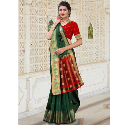 green-festive-wear-woven-with-meena-butta-lining-pallu-soft-silk-saree-112142