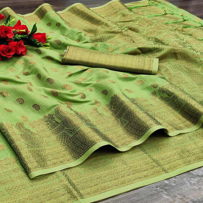 green-festive-wear-woven-with-meena-butta-rich-pallu-cotton-saree-112328