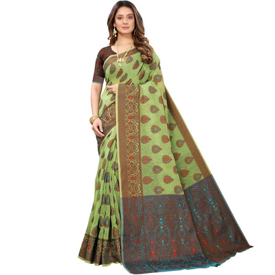 green-festive-wear-woven-with-meena-butta-rich-pallu-cotton-saree-118312