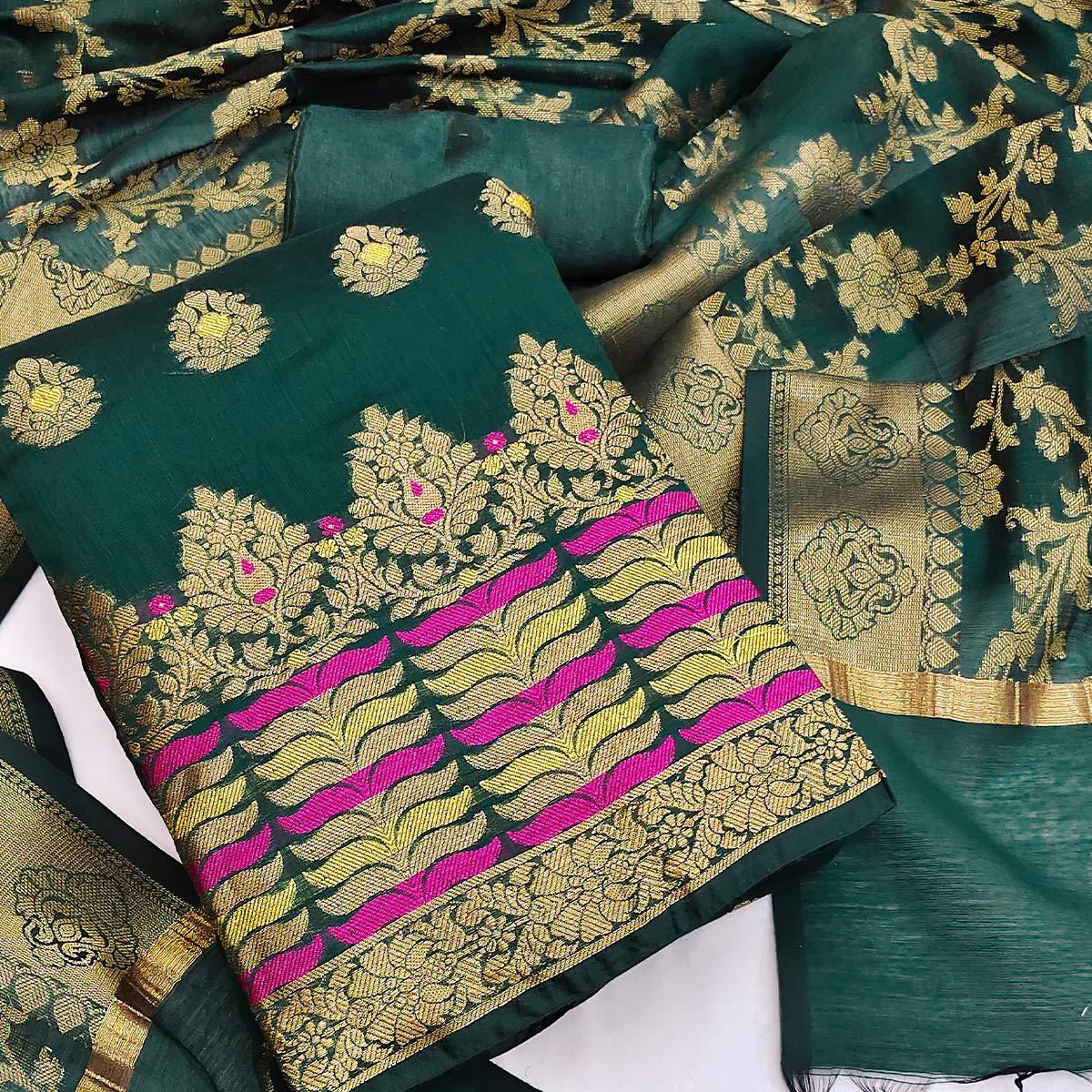 green-festive-wear-woven-work-with-tassels-banarasi-jacquard-dress-material-138619