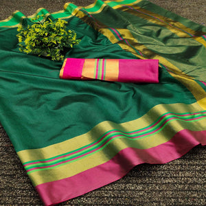 green-festive-wear-zari-border-cotton-blend-saree-138526