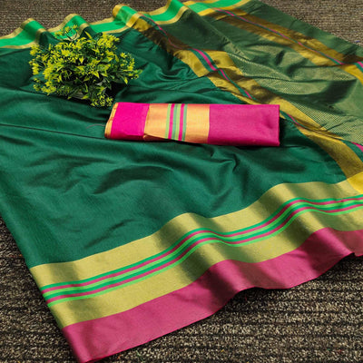 green-festive-wear-zari-border-cotton-blend-saree-138526