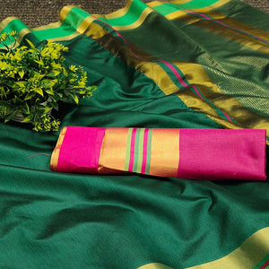 green-festive-wear-zari-border-cotton-blend-saree-138526