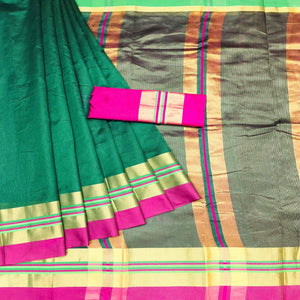 green-festive-wear-zari-border-cotton-blend-saree-138526