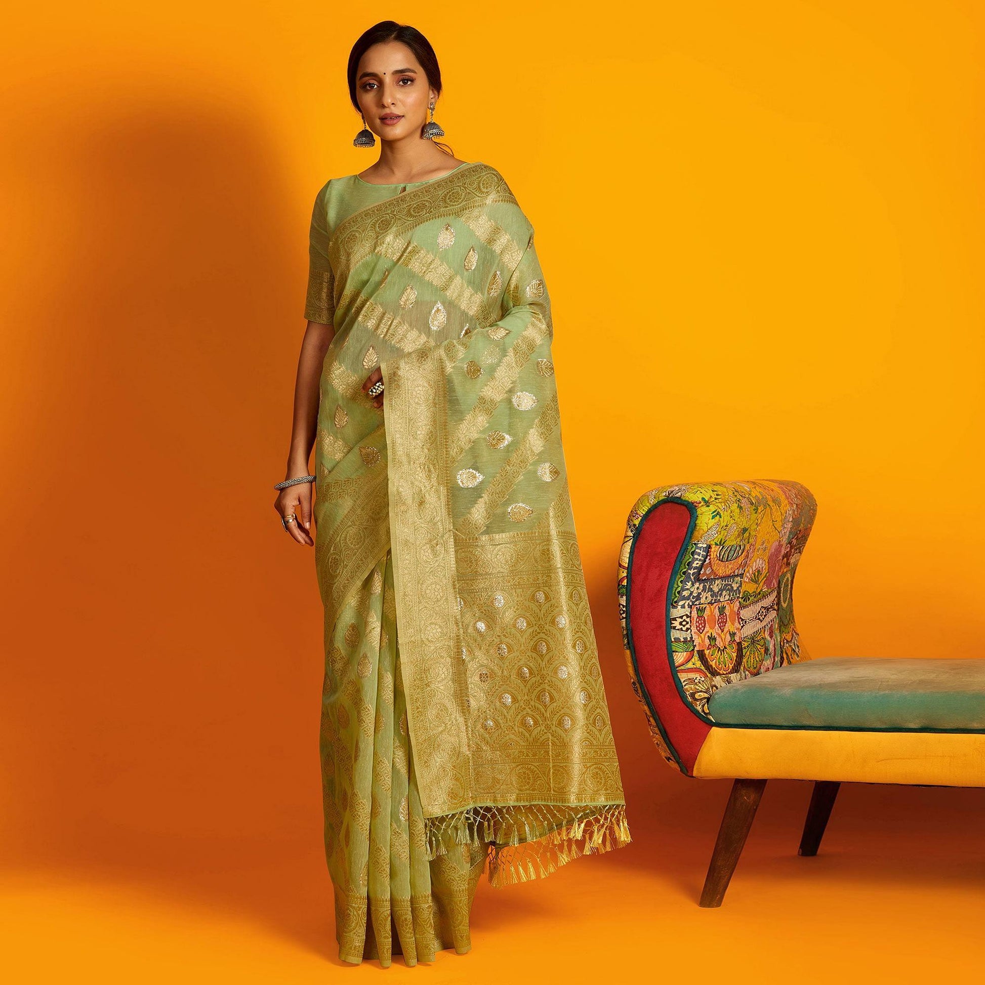 green-festive-wear-zari-work-cotton-saree-137901