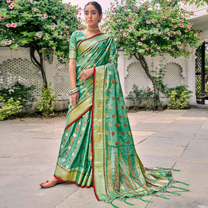 green-festive-wear-zari-woven-soft-ghichaa-silk-saree-132016
