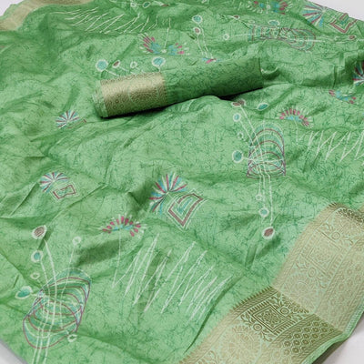 green-floral-and-geometric-printed-dola-silk-saree