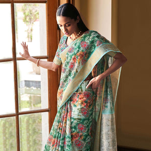 green-floral-digital-printed-with-sequence-linen-saree-144964