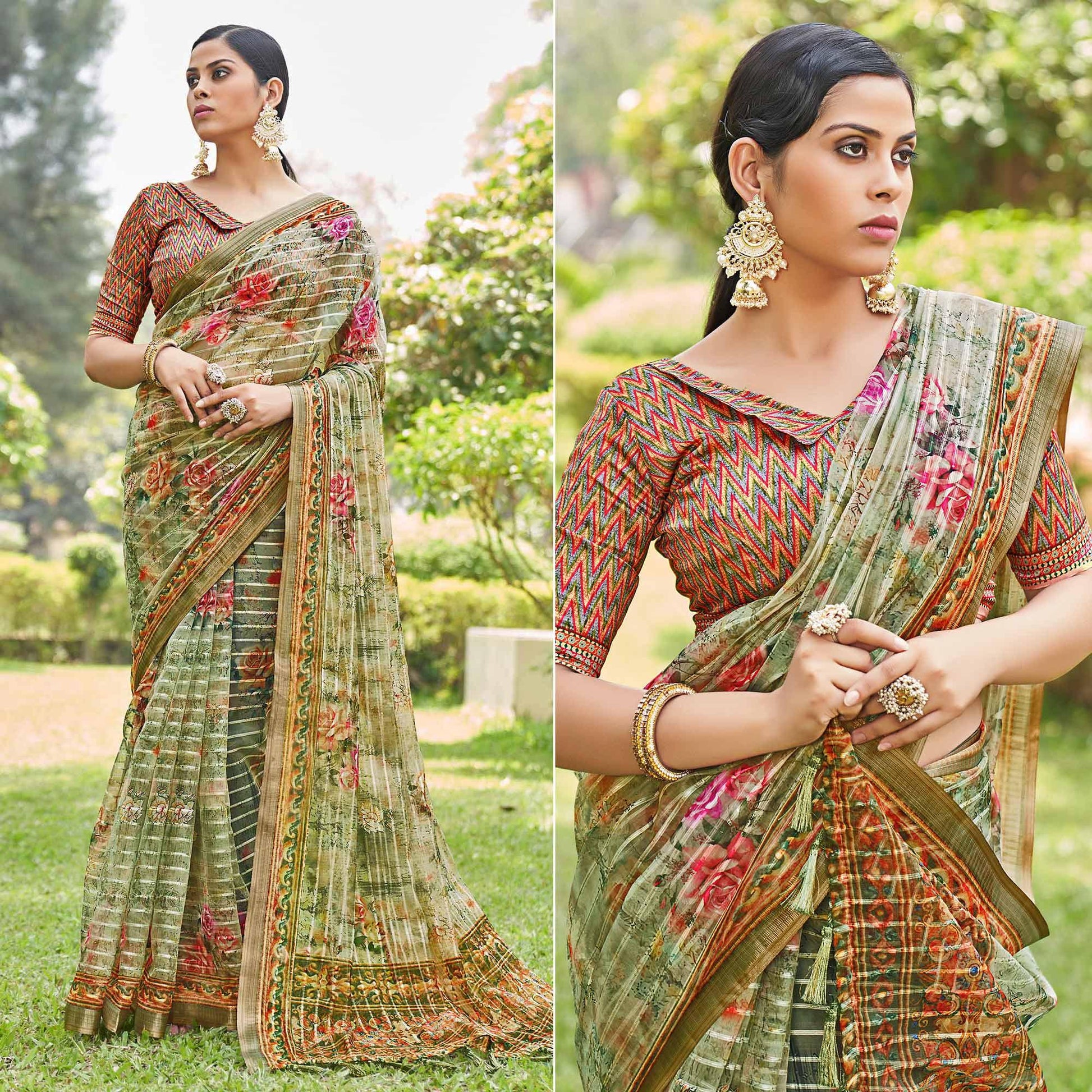 green-floral-digital-printed-with-sequence-linen-saree