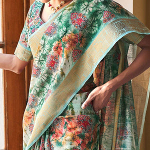 green-floral-digital-printed-with-sequence-linen-saree-144964