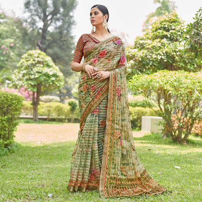 green-floral-digital-printed-with-sequence-linen-saree
