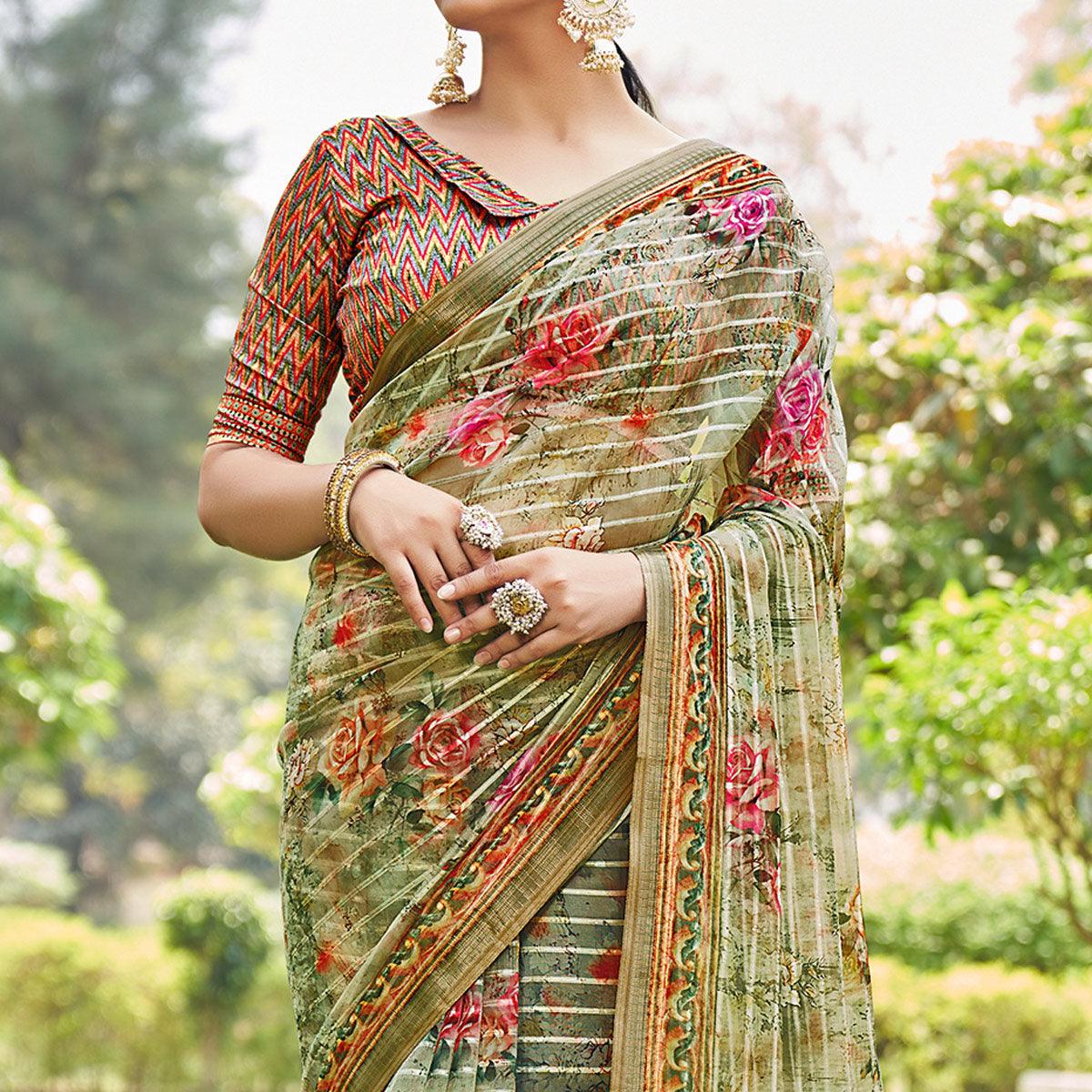 green-floral-digital-printed-with-sequence-linen-saree