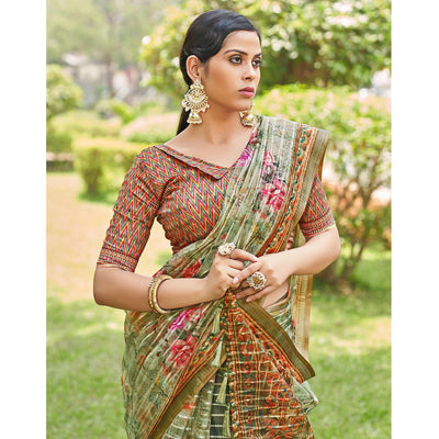 green-floral-digital-printed-with-sequence-linen-saree