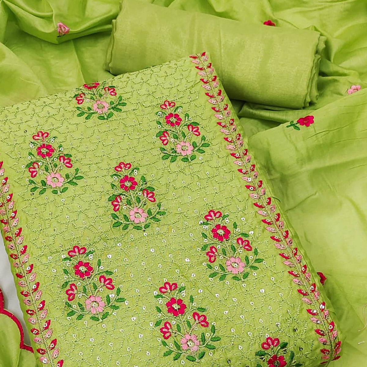 green-floral-embroidered-chanderi-dress-material-3